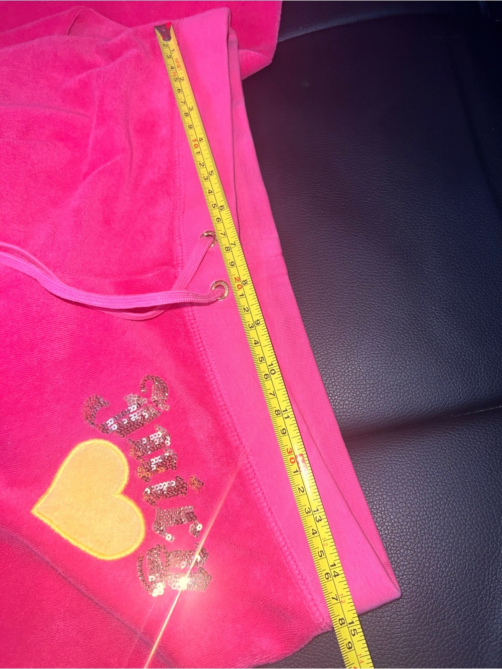 🍭$10gift😍Hot Pink Velour Sweatpants with Heart and Sequin Logo - Picture 8 of 9